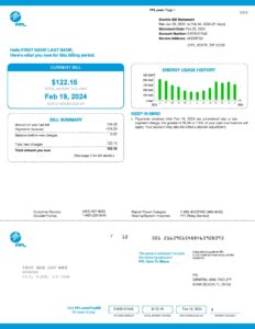 FPL electricity statement from Florida – modifiable PDF template