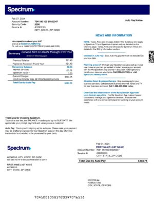 Spectrum cable, internet statement from US – modifiable PDF template