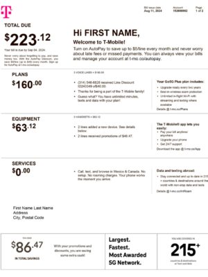 T-Mobile utility bill from US – customizable PDF for address proof
