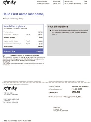 US Xfinity A4 utility template – download and edit easily
