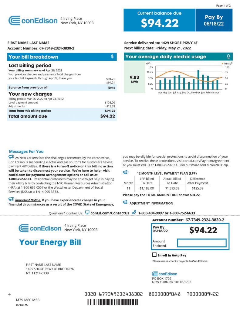 con edison bill template