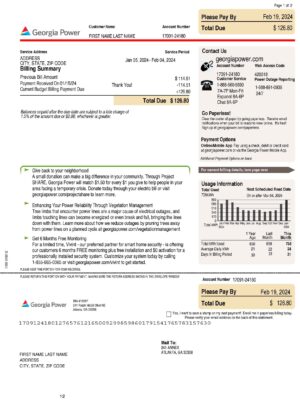Editable electricity bill service document for residential verification for new residents