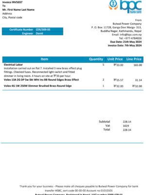 Nepal Butwal Power A4 utility template – download and edit easily