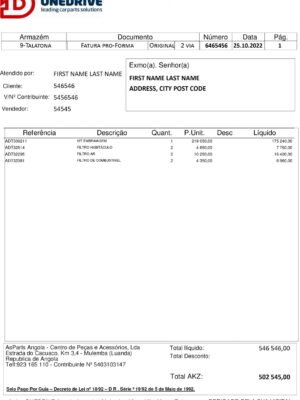 Angola ONEDRIVE utility bill template