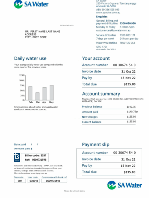 Australia utility bill for proof of address