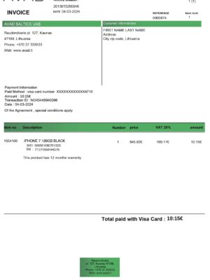 LITVA Clean layout of AVAD {utility type} bill – editable Lithuania version