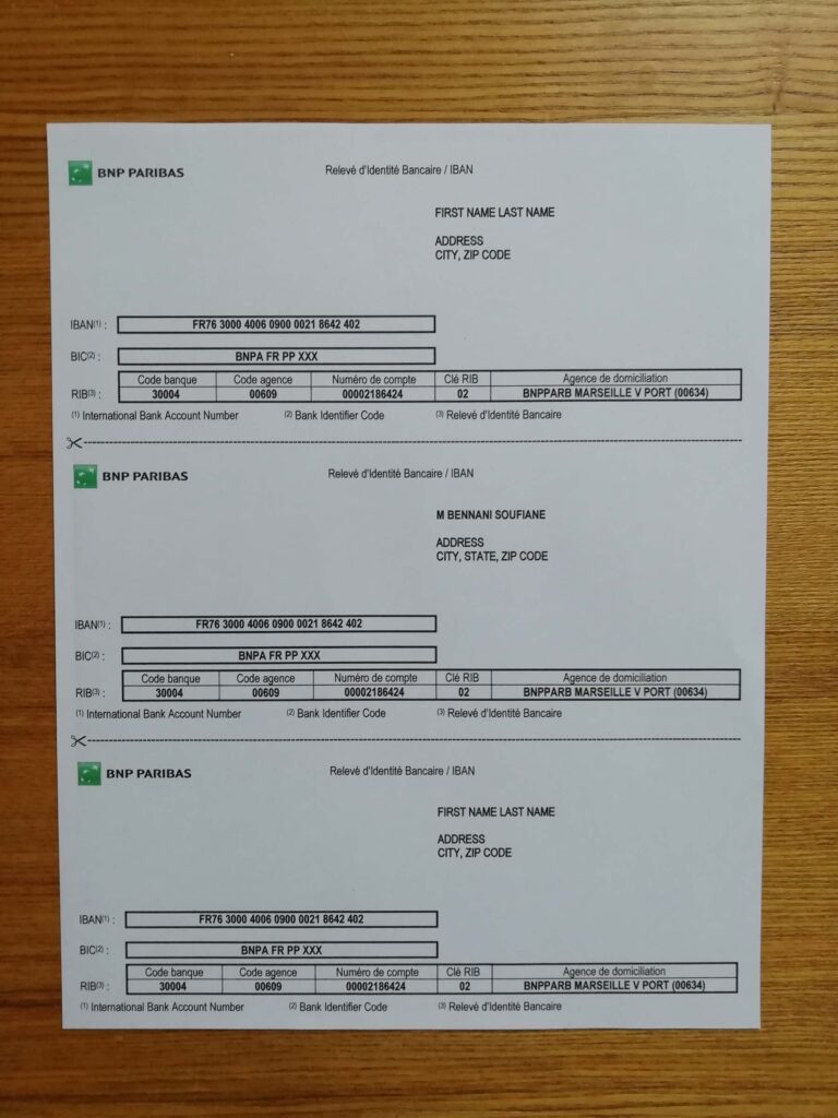 Official-looking Luxembourg BNP PARIBAS Bank statement used for address verification test