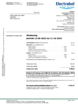 Belgium utility bill for proof of address