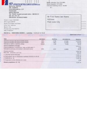 Croatia utility bill template