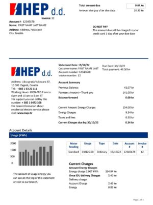 Croatia utility bill template