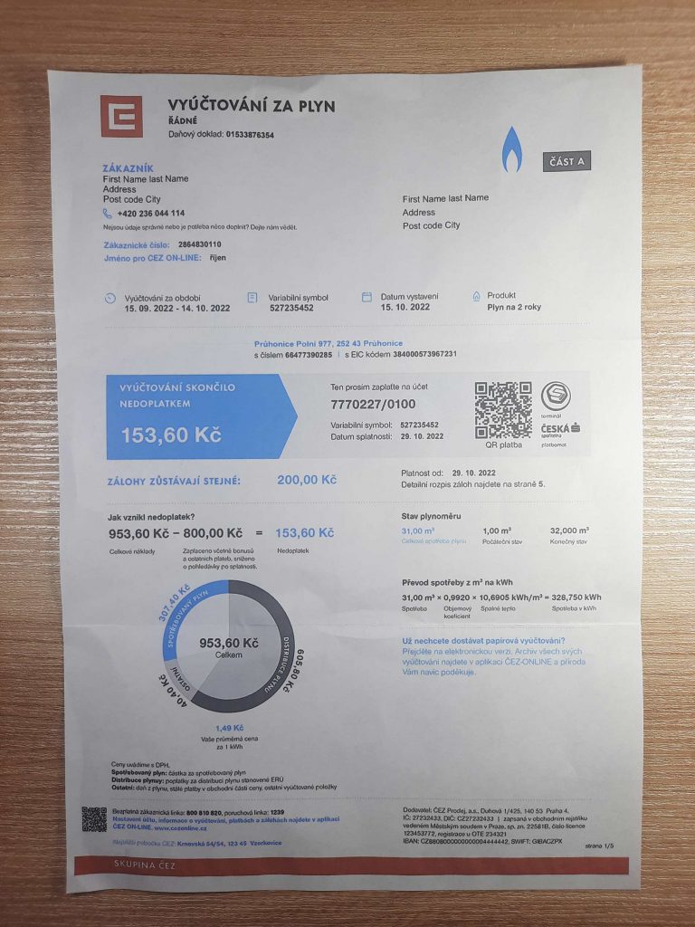 Printed GAS VYUCTOVANI ZA PLYN file in Czech Republic for user simulation