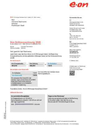 E-ON electricity statement from Germany – modifiable PDF template