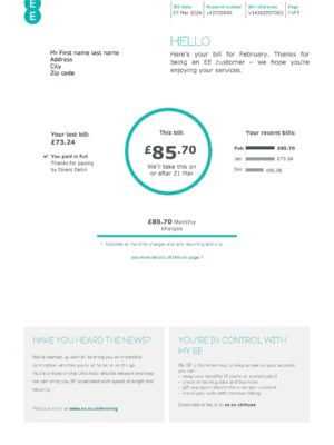 Clean layout of EE Phone bill – editable UK version