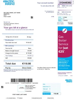 Electric Ireland utility bill template