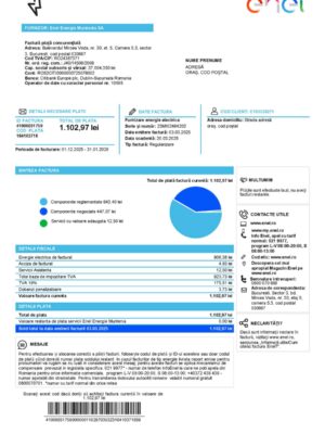 Enel Electricity statement from Romania – modifiable PDF template