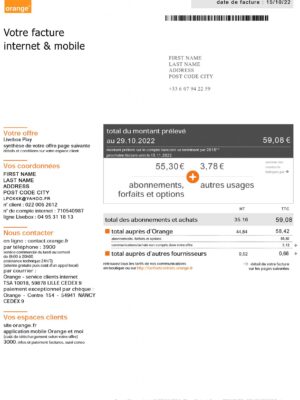 France utility bill for proof of address