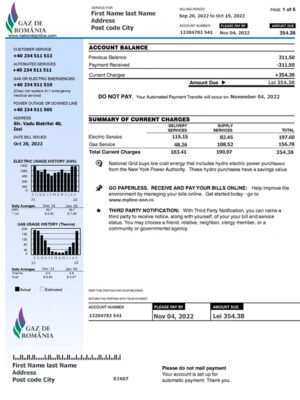 Romania Create utility bill