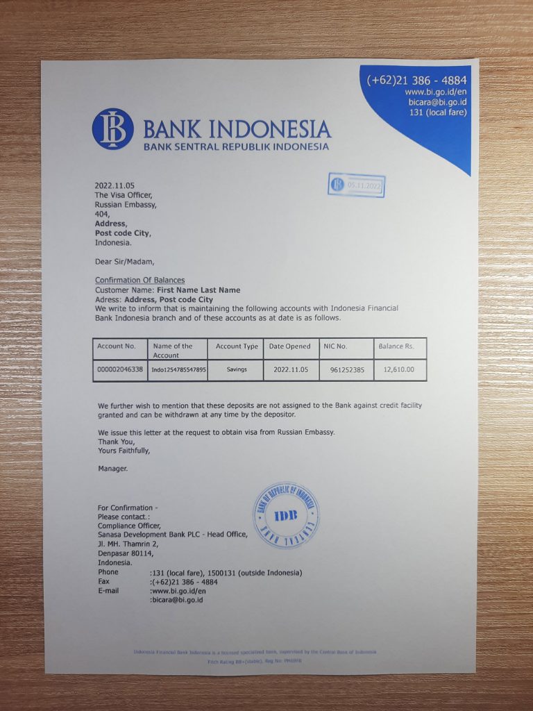 Indonesia Bank utility bill template example for address verification
