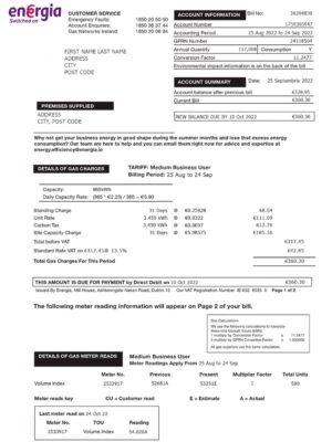 Ireland utility bill template