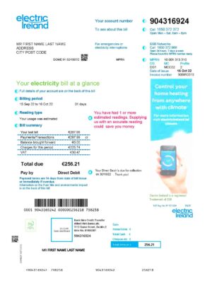 Ireland utility bill template