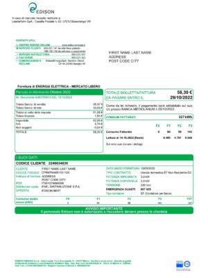 Italy utility bill for proof of address