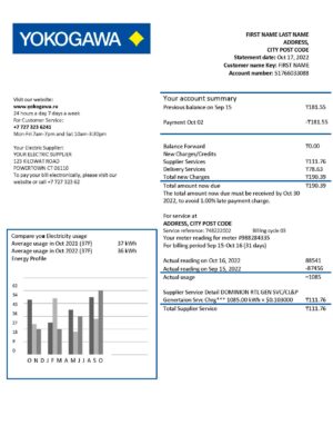 Kazakhstan utility bill template