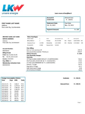 Liechtenstein utility bill template