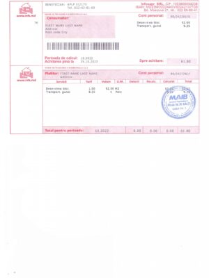 Moldova utility bill for proof of address