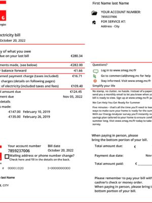 Monaco utility bill for proof of address