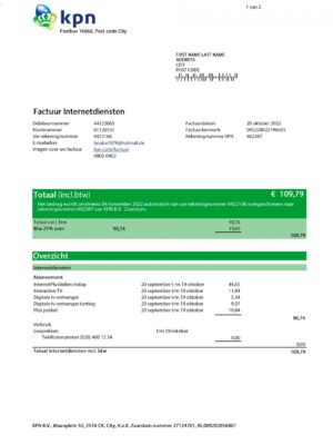 Netherlands utility bill for proof of address