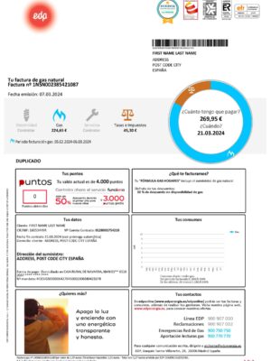 Editable electricity bill template – Spain EDP sample in PDF
