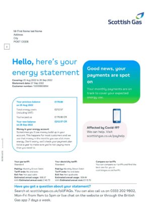 Scotish Gas utility bill template