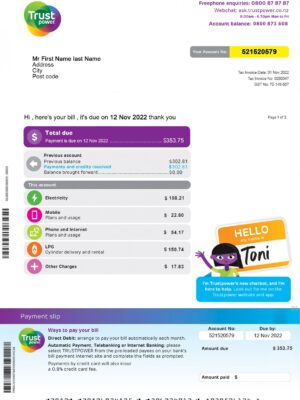 New Zeland utility bill for proof of address