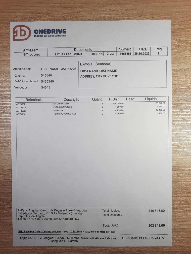 Editable statement from Angola SOFILTROS utilities