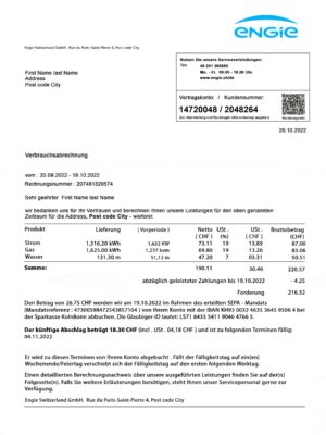 Switzerland Make utility bill template