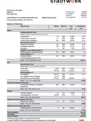 Switzerland utility bill template