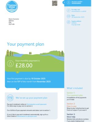 Clean layout of Thames water bill – editable UK version