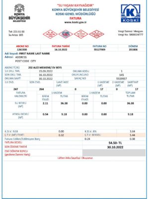 Turkey utility bill template