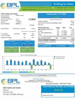 Bahamas utility bill template