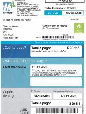 Chile utility bill for proof of address