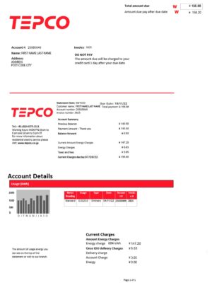 Japan utility bill template