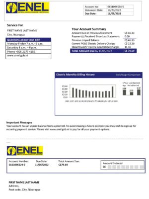nicaragua utility bill for proof of address
