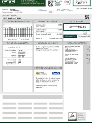 Peru utility bill template