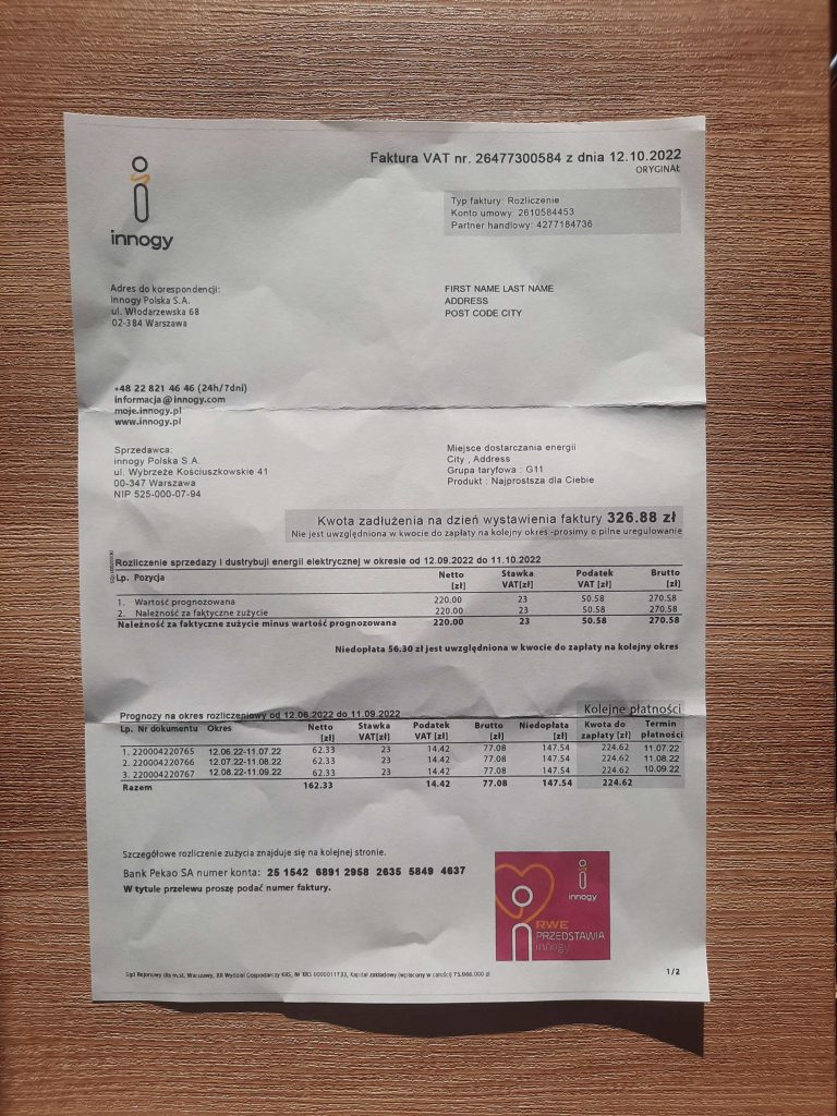Poland Innogi Internet utility bill template sample