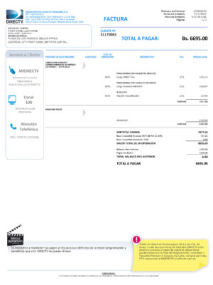 Venezuela utility bill template