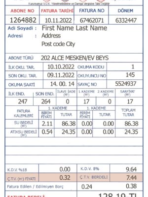 Turkey Make utility bill template