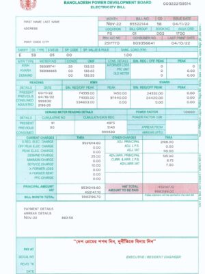 Bangladesh Make utility bill template