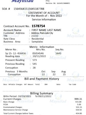 Philippines utility bill template