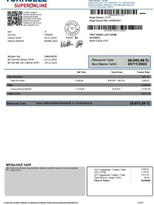 Turkey utility bill template