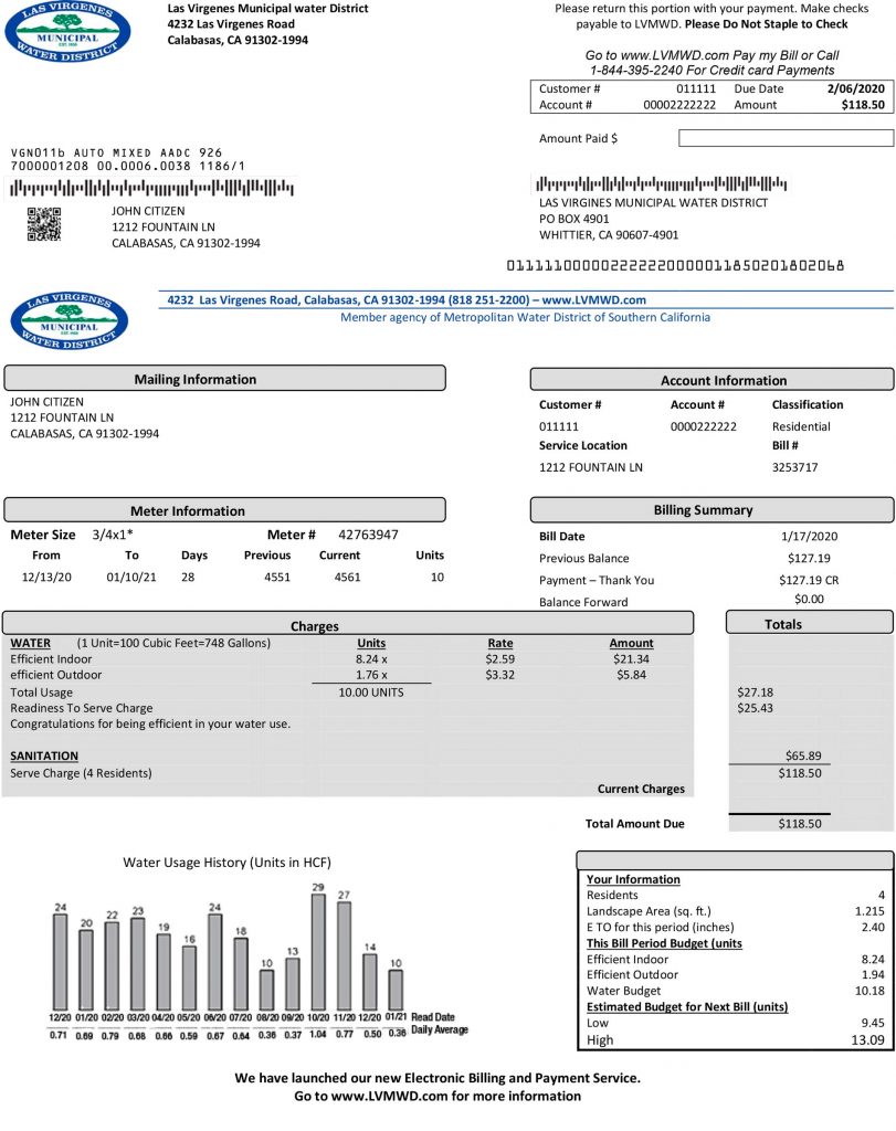 california utility bill